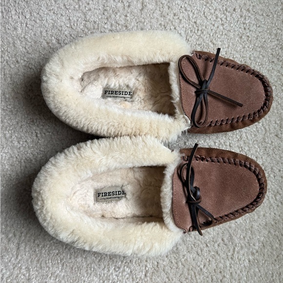 Fireside‎ by Dearfoams Fold-over Moccasin Slippers Chestnut size 10 - Picture 2 of 11